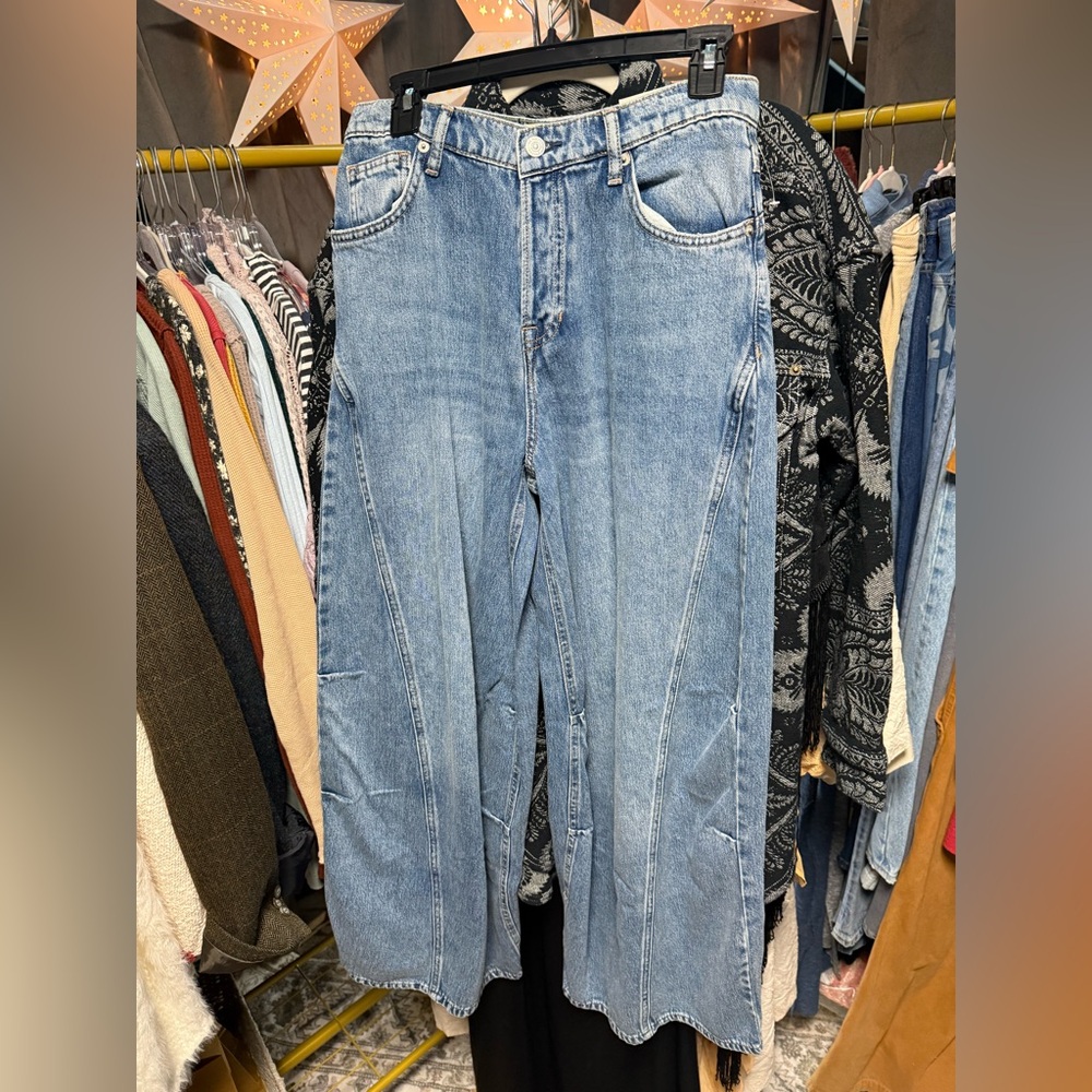 Free People Light Blue Wide Leg Flare Jeans - Picture 6 of 10